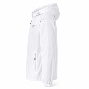 <b>Men's</b> <b>White</b> Hooded Windbreaker <b>Jacket</b> Quick Dry Zipper Closure Casual Style Solid Color Front Logo Nylon Windbreaker <b>Jacket</b> - Product Image 4