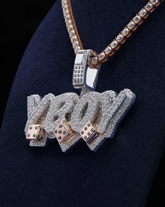 Luxury <b>Iced</b> <b>Out</b> Moissanite Dice Pendant Necklace Hip Hop Statement <b>Chain</b> Custom Letter Style High Shine Jewelry Gift - Product Image 4