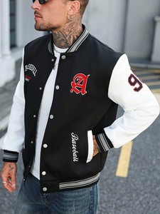 College Baseball <b>Jacket</b> for Men Two Tone Varsity Style Black Body White Sleeves Contrast Design Premium Quality Wholesale Vendor - Product Image 4
