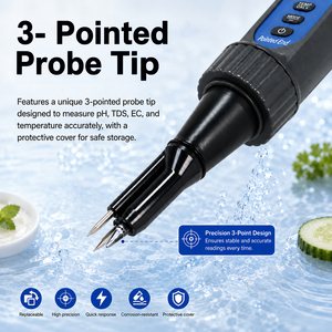 เครื่องวัดค่า pH อาหารดิจิตอล 4-in-1 แบบหัววัดแหลม วัดค่า pH EC TDS อุณหภูมิ พร้อมหัววัดเปลี่ยนได้ สำหรับเนื้อสัตว์ ชีส ขนมปัง แป้งดินเหนียว และดิน - Product Image 5