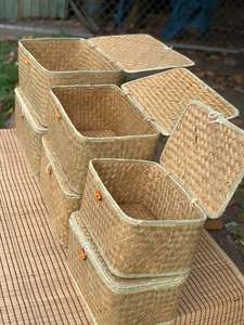 : Square Woven Rattan Nesting <b>Storage</b> <b>Baskets</b> Set <b>with</b> Handles Seagrass <b>Shelf</b> <b>Storage</b> Bins Cabinet Organizer - Macy - Product Image 2