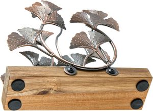 Leaf Design Napkin Holder Vintage Copper Tone Metal Gingko Leaves & Solid Acacia Wood Tabletop Napkin Rack Stand Elegant - Product Image 4