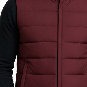 Chaleco acolchado burdeos para hombre, más vendido, con cuello alto, cierre de cremallera, a prueba de viento, chaqueta informal de invierno, color sólido - Product Image 3