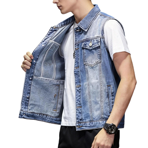 เสื้อกั๊กยีนส์ผู้ชายสไตล์คลาสสิก ดีไซน์สั่งทำพิเศษ แจ็คเก็ตแขนกุด ผ้าฝ้ายนุ่ม ระบายอากาศได้ดี สวมใส่สบาย ดูดีมีสไตล์ ทันสมัย - Product Image 4