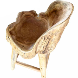 Taburete de Bar Giratorio de Lujo, Rústico, Estilo Granja, Tallado a Mano, Ergonómico, de Madera de Raíz de Teca Natural, Sostenible y de Primera Calidad - Product Image 2