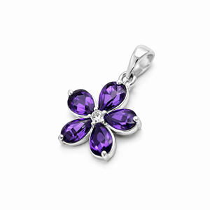 Colgante de flor de amatista 100% natural, chapado en rodio, plata de ley, minimalista, con gema púrpura fina, dijes de piedra natural. - Product Image 4