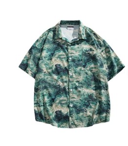 Chemise décontractée à manches courtes pour homme, imprimé floral, col rabattu, respirante, en popeline de coton pour l'été - Product Image 2