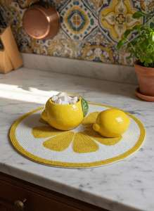 Handmade Luxury Floral Eco-Friendly Lemon Slice Placemat <b>Yellow</b> Citrus Beaded <b>Table</b> Decor (14 Inch) - Product Image 2