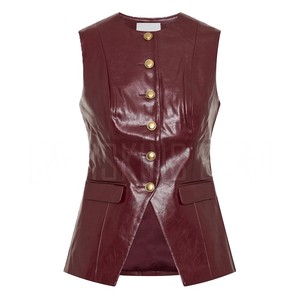 Gilet en cuir pour femme, bordeaux, sans manches, boutonné, en véritable peau d'agneau, ajusté, vêtement d'extérieur tendance - Product Image 4