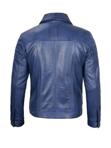 Chaqueta de Cuero Azul Fernando Estilo Trucker - Product Image 2