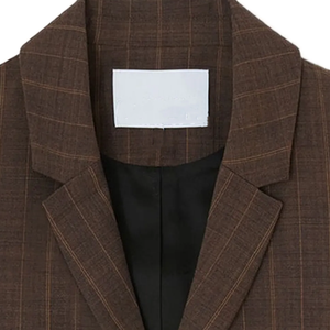 Blazer décontracté unisexe pour femme avec logo personnalisé OEM, col cranté, marron, simple boutonnage, manches longues, veste de bureau tendance - Product Image 4
