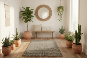 Tapis de couloir classique en jute noir et blanc à carreaux, rectangulaire, tressé à la main, à poils plats, pour couloir, avec envers en jute moyen - Product Image 6