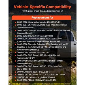 2002 2006 Chevrolet valanga 2500 anteriore e posteriore Kit rotori freno 8 dischi freni Premium - Product Image 2