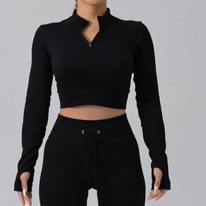 Débardeur court respirant à taille haute et coupe régulière pour femmes grandes tailles, avec manches longues élastiques, idéal pour le sport et le yoga – Vente en gros personnalisée - Product Image 5