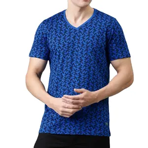 Mens Tùy Chỉnh Bông Tất Cả Các Hơn In V-Cổ T-Shirt Gân V Hình Dạng Cổ Ngắn Tay Áo In T-Shirt Nhà Sản Xuất