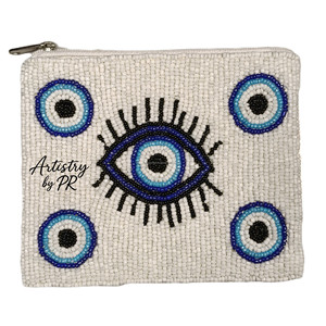 Portefeuille miniature en toile brodée de perles de graines faites à la main, pochette à fermeture éclair personnalisée, sangle de chaîne détachable, design à nœud, porte-monnaie en perles unisexe - Product Image 6