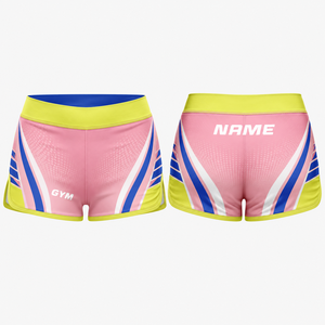 Pantalones Cortos Deportivos de Cintura Alta con Bloques de Color para Mujer MEGAMAPLE, Rosa, Azul, Amarillo, Transpirables, de Spandex y Poliéster, con Cordón Ajustable, para Gimnasio y Entrenamiento - Product Image 1