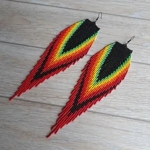 TRENDING <b>Red</b> black very long <b>earrings</b> extra long <b>earrings</b> fringe <b>earrings</b> boho <b>earrings</b> seed bead <b>earrings</b> handmade <b>earrings</b> - Product Image 4