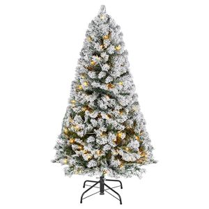 Albero di Natale innevato preilluminato da 120 cm con 120 luci LED bianco caldo, decorazioni natalizie complete, forniture promozionali per feste - Product Image 1