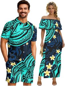 Puletasi Samoano para Parejas, Vestido Samoano para Mujer, Camisas y Pantalones Cortos Hawaianos con Botones - Product Image 1