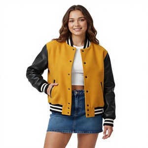 Chaqueta Varsity Corta BROTHERS BOND INDUSTRY para Mujer, Estilo Bomber Casual de Escuela Secundaria, Chaqueta de Béisbol de Invierno con Estampado Moderno Doble - Product Image 6
