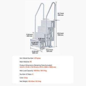 Affidabile Scala per Piscina da 48 Pollici con Capacità di Carico Massima di 400 Libbre, 4 Gradini, Doppi Corrimani, Scale in Plastica Antiscivolo per Uso Intensivo - Product Image 4