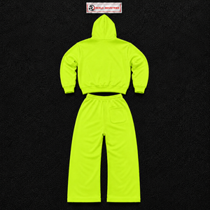 Ensemble de survêtement vert néon pour homme : sweat à capuche et pantalon de jogging – Tenue streetwear premium deux pièces oversize à capuche – En promotion - Product Image 6