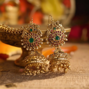 Fine Body Chain with Peacock Jhumka Earrings - Product Image 3
