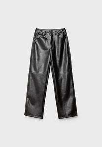 Pantalones de piel de cordero de cintura alta y pierna recta con bolsillos, de longitud completa, corte holgado, estilo casual, para otoño. - Product Image 4