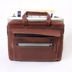 Leather <b>Laptop</b> Briefcase Classic Brown Shoulder Bag Large Capacity Handle Closure for Men Office Use - Office <b>Laptop</b> Leather bag - Product Image 1