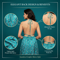 Luxuriöses 100% Habotai Seidenkleid - Exklusives Saree-Print Hochzeitsgast Maxikleid