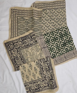 Block Print <b>Square</b> Cotton Bandana <b>Scarf</b> Indian Handmade Geometric Border Boho Natural Cotton Headscarf Neck <b>Scarf</b> - Product Image 3