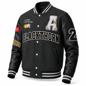 Men's Varsity <b>Jacket</b> Woolen Body Leather Sleeves Embroidered Logo Style Winter Wear Ribbed Collar Wholesale OEM - Product Image 1
