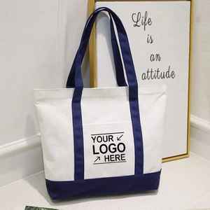 Sac fourre-tout en toile de coton avec fermeture éclair, logo et taille personnalisés, idéal pour le shopping et les voyages - Product Image 4