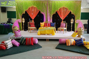 Telones de Fondo con Tema de Pavo Real para Decoración de Mehndi al Aire Libre, Elegante Decoración Mayur para Haldi Mehndi, Decoración Colorida para Escenario de Mehndi - Product Image 5