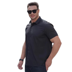 Business <b>Shirt</b> for Men Short Sleeve Slim Fit <b>Button</b> Style Suitable for Office Professionals Company Uniforms and Logo Printing - Product Image 1