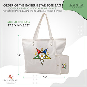 Sac fourre-tout en toile imperméable brodé Eastern Star avec fermeture éclair, poignée blanche et pochette assortie – Accessoire de shopping toutes saisons - Product Image 6