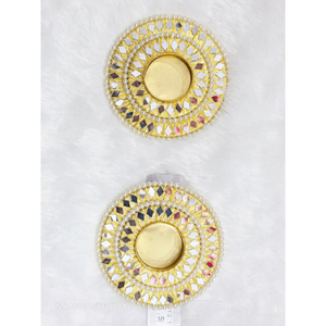 Handmade Mirror Work <b>Tealight</b> Holder | Golden Gota Patti Metal Diya | Traditional Indian Wedding Return Gifts & Diwali Decor - Product Image 2