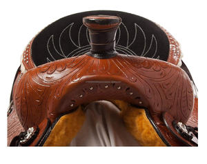 Sillín de caballo tallado antiguo Sillín de cuerda occidental de cuero genuino con juego de tachuelas duraderas para carreras de caballos a precio mayorista - Product Image 3