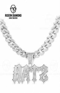 Collar con Colgante de Letra Gótica Personalizado, Totalmente Cubierto de Diamantes, Cadena Cubana, Joyería Fina de Lujo, Estilo Hip Hop Urbano - Product Image 3