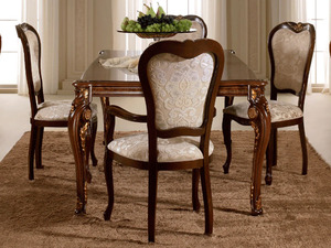 Juego de Comedor Moderno de Madera de Teca Sólida, Ecológico, Duradero y de Lujo, con 6 Sillas Metálicas Plateadas y Mesa con Espejo, para Villa, Mansión u Hogar - Product Image 3