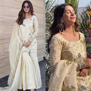 Ensemble Sharara pour femme en Chiffon pur entièrement cousu, avec haut brodé de sequins 3MM et dupatta assorti, prêt-à-porter - Product Image 6