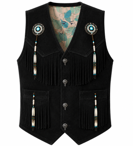 Chaleco de Cuero de Gamuza de Alta Calidad para Hombre, Estilo Vaquero Occidental, Última Tendencia, con Flecos y Detalles de Cuentas |   Fabricante OEM Personalizado - Product Image 1