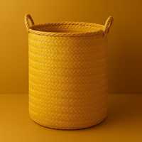 Panier à linge en rotin jaune naturel tissé à la main, organisateur de rangement |   Rangement de vêtements rustique en fibres végétales écologiques