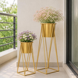 Support de pot de fleurs en or avec pot, capacité de 10 kg, support de pot de fleurs moderne en métal, présentoir de plantes d'intérieur pour salon, balcon, bureau - Product Image 6