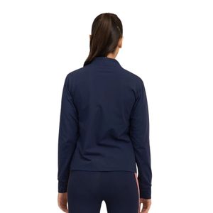 Women's <b>Navy</b> Blue Full Sleeve Zipper Bomber Jacket Stand Collar Solid Color Quick Dry <b>Knitted</b> Track Jacket Autumn Wear - Product Image 6