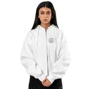 <b>Women</b> <b>White</b> <b>Zip</b> <b>Up</b> Unisex <b>Hoodie</b>, Casual Full Zipper Sweatshirt, Comfortable Oversized Hooded Jacket for Streetwear and Daily - Product Image 1