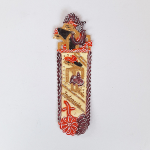 Handcrafted Indonesian Wayang Kulit Red Batik Leather Fridge Magnet Traditional Cultural Souvenir Refrigerator Home <b>Decor</b> <b>Accent</b> - Product Image 1