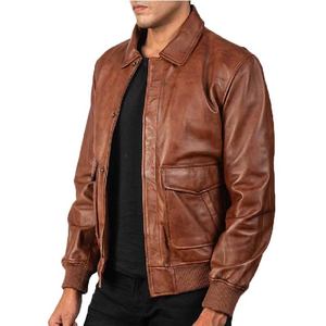 Blouson aviateur en cuir de chameau pour homme, en cuir de mouton véritable, avec fermeture éclair et rabat boutonné, chemise élégante - Product Image 5