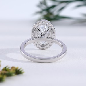 Elegante Anillo de Diamantes Cultivados en Laboratorio, Ovalado, en Oro Blanco, con Micro Pavé y Halo, para Boda, Compromiso, Aniversario, Regalo de Joyería Fina - Product Image 4
